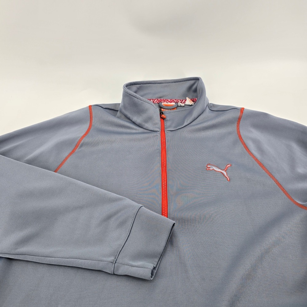 Puma Quarter Zip Pullover Mens Dry Cell Contrast Stitch Grey Orange Large